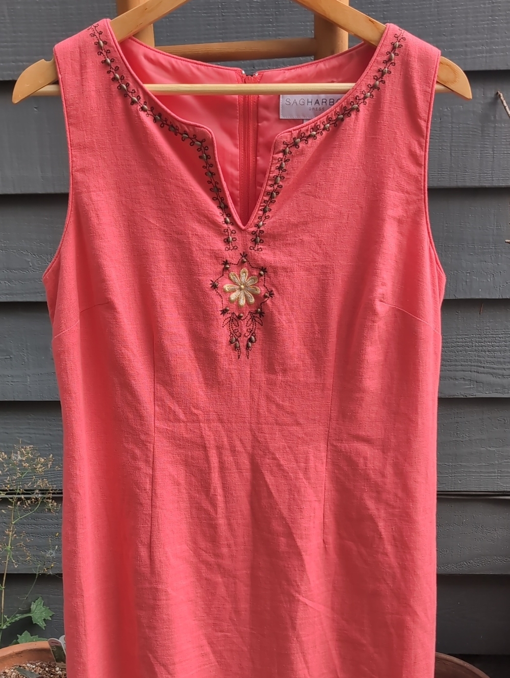 Linen & Wooden Beading Sag Harbor Coral Pink Embroidered Sleeveless Tunic